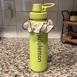 Green Lululemon Water Bottle + Scrunchie